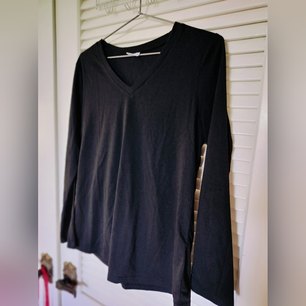 Xieerduo Black V-Neck Long Sleeve Women's Top